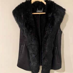 Express Luxe Black Faux Fur Vest